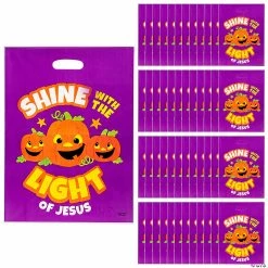 New π₯ 12 1/2" x 17" Bulk Christian Pumpkin Trick-Or-Treat Plastic Goody Bags - 50 Pc. π₯°