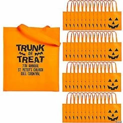 Deals 🥰 15 1/2" x 15 1/2" Personalized Large Nonwoven Trunk-or-Treat Tote Bags - 48 Pc. 🎉