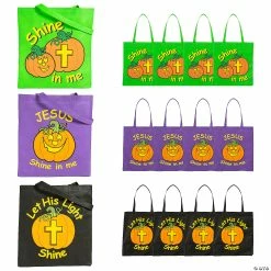 Wholesale 🎉 15" x 15" Large Nonwoven Glow-in-the-Dark Christian Pumpkin Tote Bags - 12 Pc. 🌟
