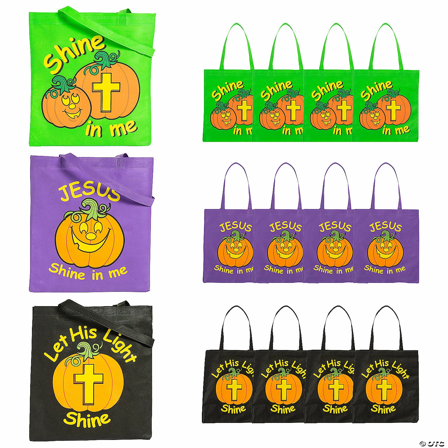 Wholesale 🎉 15" x 15" Large Nonwoven Glow-in-the-Dark Christian Pumpkin Tote Bags - 12 Pc. 🌟