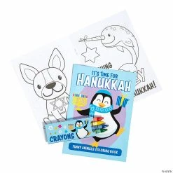 Wholesale ✨ Hanukkah Funny Animals Coloring Books with Crayons - 12 Pc. ❤️